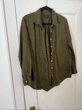 Quince Olive Linen Relaxed Button-Down Shirt